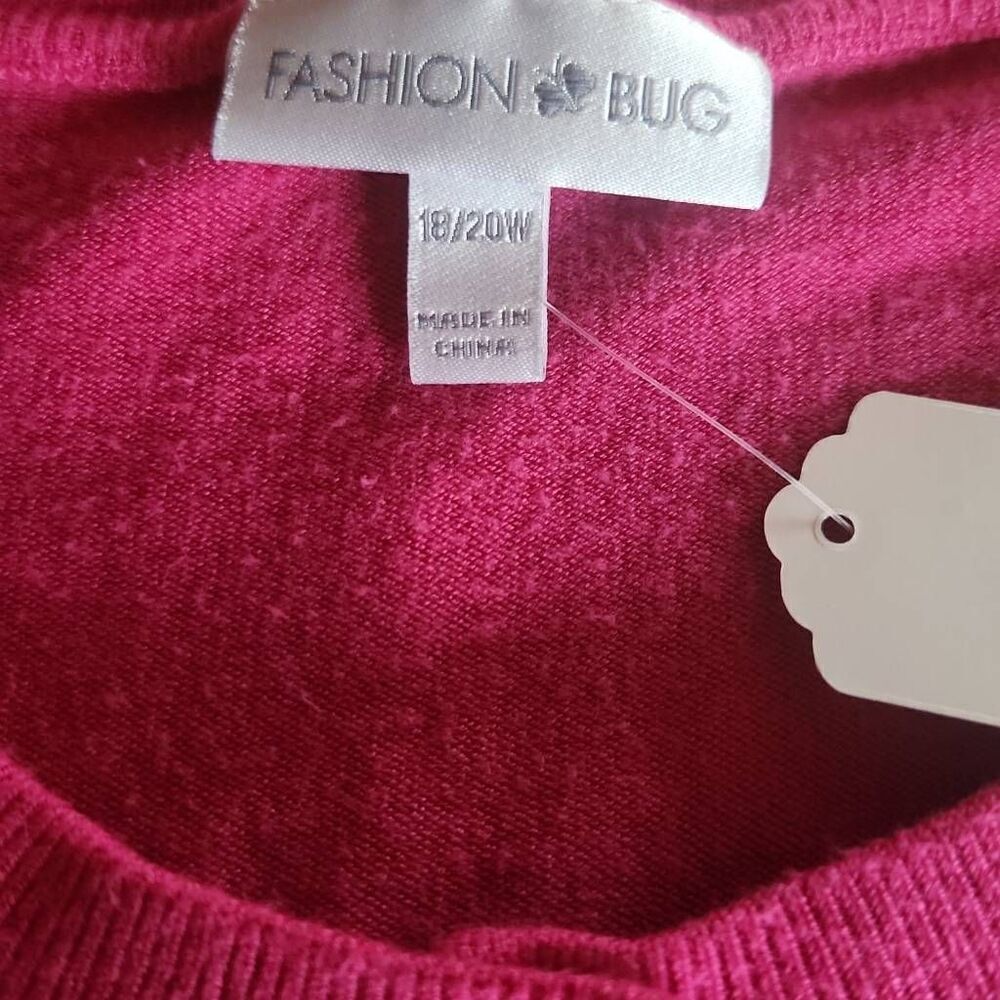 C13 Fashion Bug hot pink button-down crew neck long sleeved sweater - Picture 5 of 10